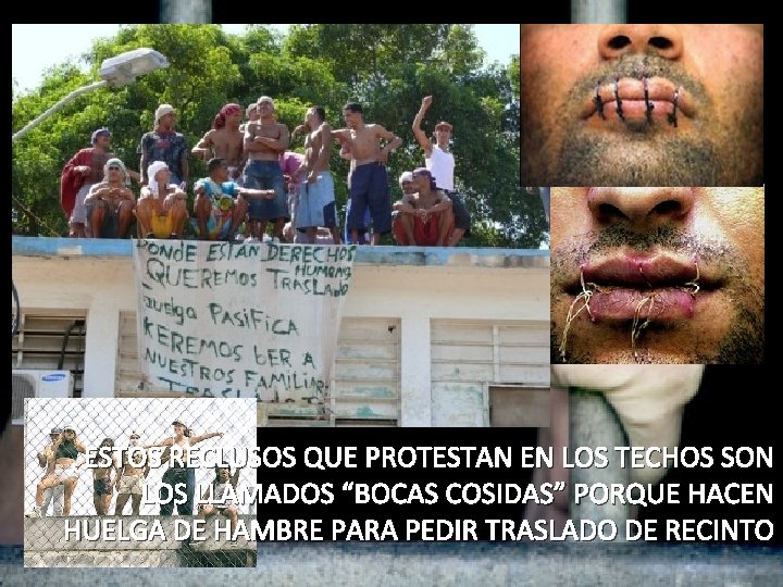 ESTOS RECLUSOS QUE PROTESTAN EN LOS TECHOS SON LOS LLAMADOS “BOCAS COSIDAS” PORQUE HACEN ESTOS RECLUSOS QUE PROTESTAN EN LOS TECHOS SON LOS LLAMADOS “BOCAS COSIDAS” PORQUE HACEN