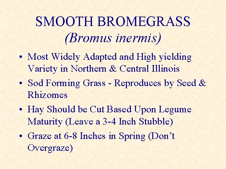 SMOOTH BROMEGRASS (Bromus inermis) • Most Widely Adapted and High yielding Variety in Northern