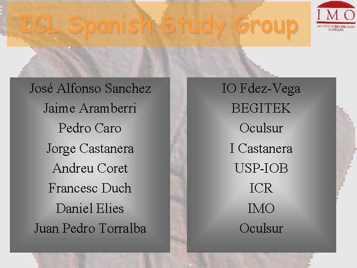 ICL Spanish Study Group José Alfonso Sanchez Jaime Aramberri Pedro Caro Jorge Castanera Andreu