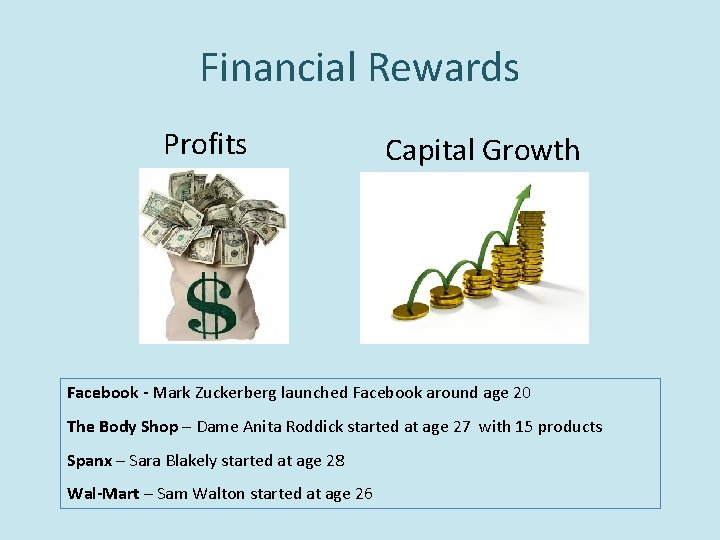 Financial Rewards Profits Capital Growth Facebook - Mark Zuckerberg launched Facebook around age 20