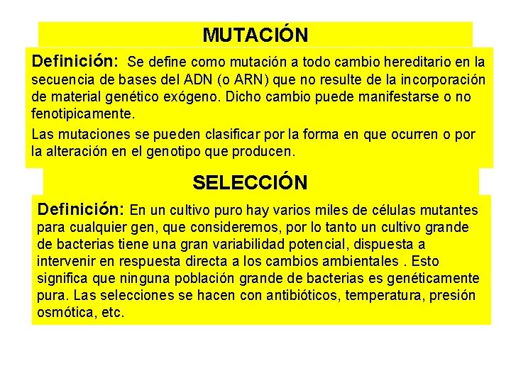 MUTACIÓN Definición: Se define como mutación a todo cambio hereditario en la secuencia de