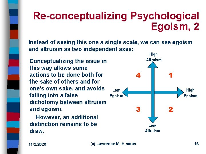 Re-conceptualizing Psychological Egoism, 2 Instead of seeing this one a single scale, we can