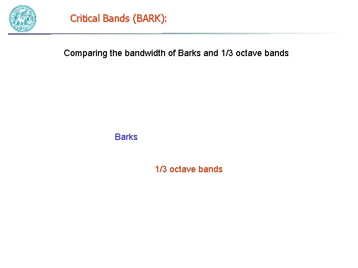 Critical Bands (BARK): Comparing the bandwidth of Barks and 1/3 octave bands Barks 1/3 Critical Bands (BARK): Comparing the bandwidth of Barks and 1/3 octave bands Barks 1/3