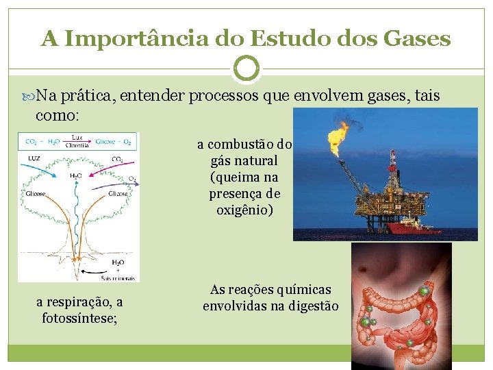 A Importância do Estudo dos Gases Na prática, entender processos que envolvem gases, tais