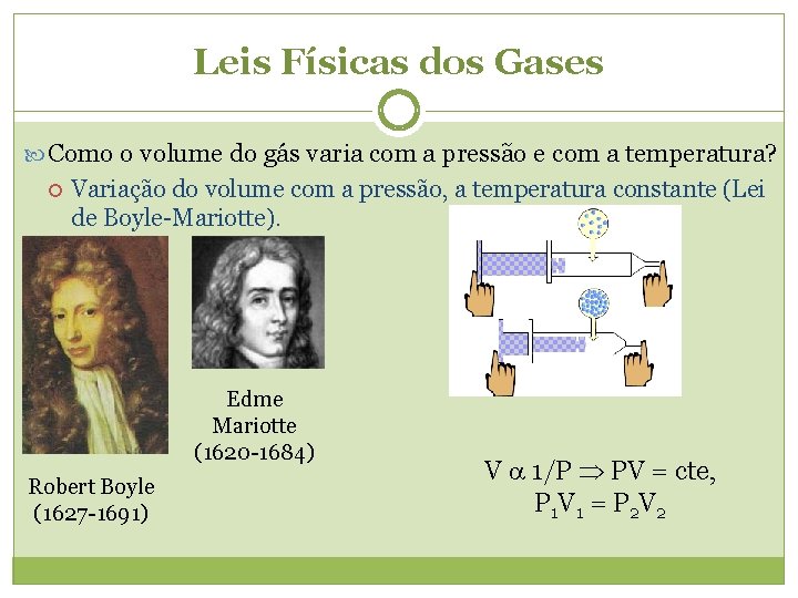 Leis Físicas dos Gases Como o volume do gás varia com a pressão e