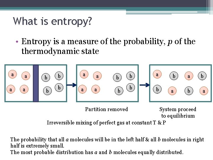 What is entropy? • Entropy is a measure of the probability, p of thermodynamic