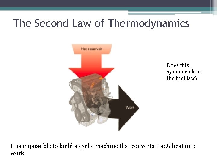 The Second Law of Thermodynamics Does this system violate the first law? It is