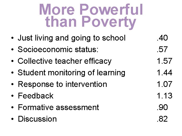 More Powerful than Poverty • • Just living and going to school Socioeconomic status: