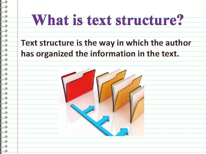 What is text structure? Text structure is the way in which the author has