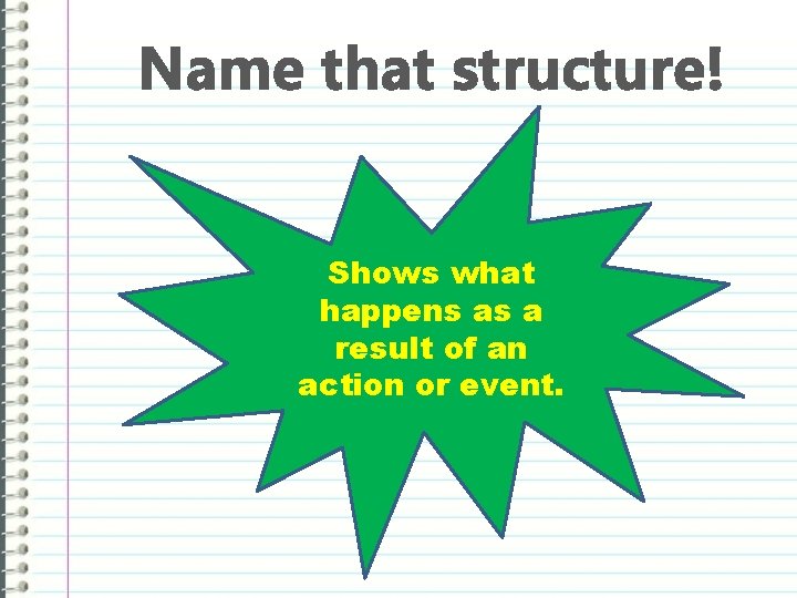 Name that structure! Shows what happens as a result of an action or event.