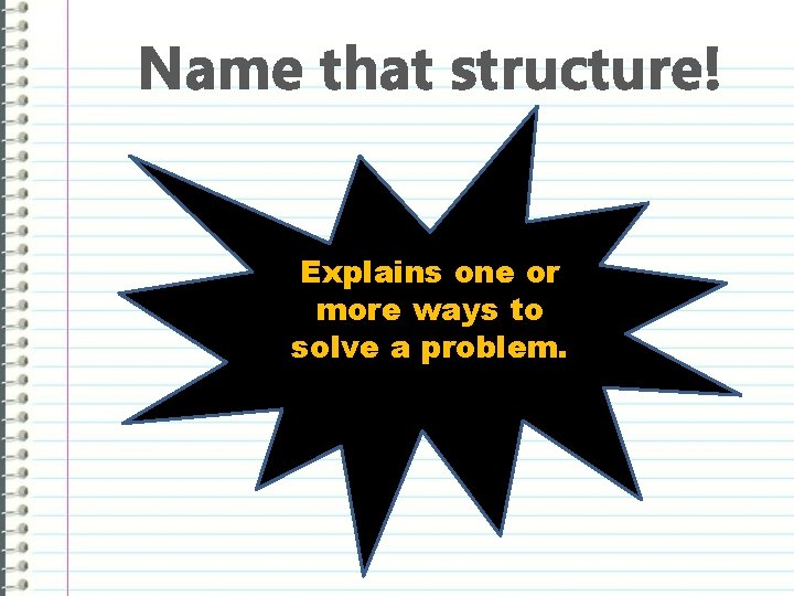 Name that structure! Explains one or more ways to solve a problem. 