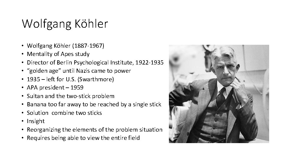 Wolfgang Köhler • • • Wolfgang Köhler (1887 -1967) Mentality of Apes study Director