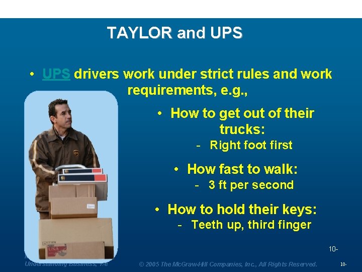 TAYLOR and UPS • UPS drivers work under strict rules and work requirements, e.