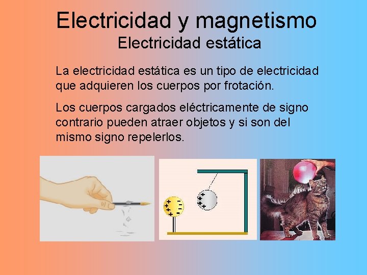 Electricidad y magnetismo Electricidad estática La electricidad estática es un tipo de electricidad que