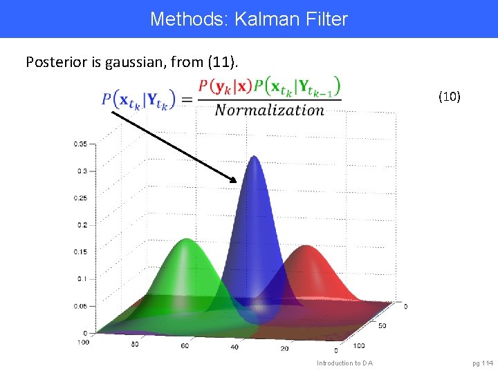 Methods: Kalman Filter Posterior is gaussian, from (11). (10) Introduction to DA pg 114