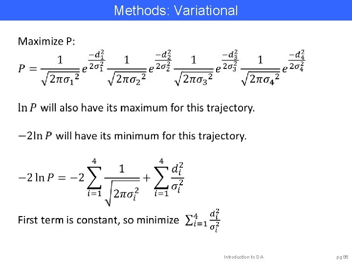 Methods: Variational Introduction to DA pg 86 