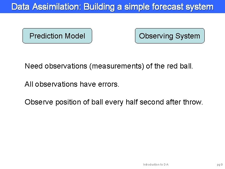 Data Assimilation: Building a simple forecast system Prediction Model Observing System Need observations (measurements)