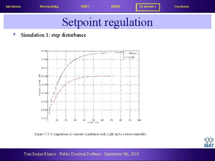 Introduction River modeling NMPC NMHE Set invariance Setpoint regulation § Simulation 1: step disturbance