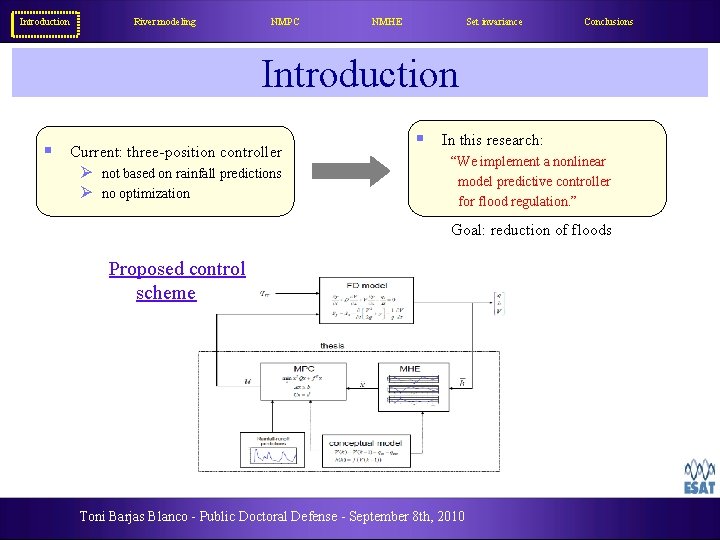 Introduction River modeling NMPC NMHE Set invariance Conclusions Introduction § Current: three-position controller Ø