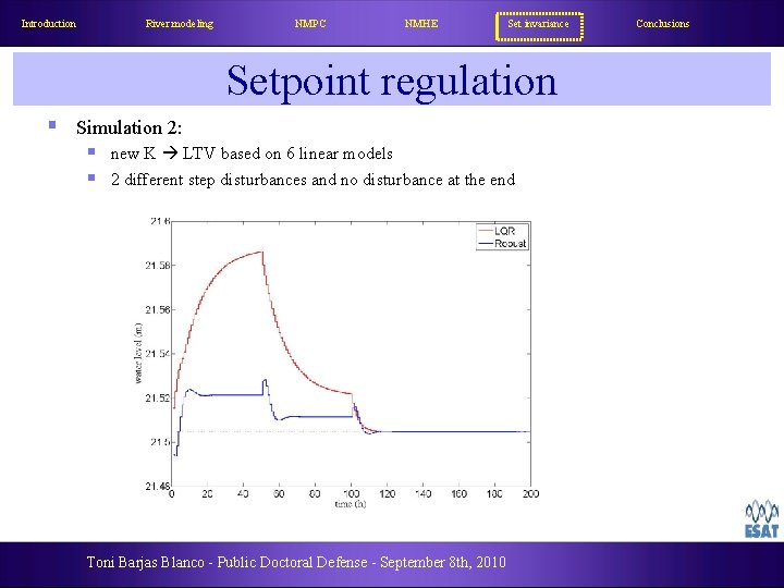 Introduction River modeling NMPC NMHE Set invariance Setpoint regulation § Simulation 2: § new