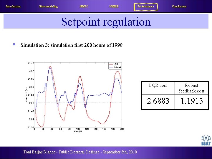 Introduction River modeling NMPC NMHE Set invariance Conclusions Setpoint regulation § Simulation 3: simulation