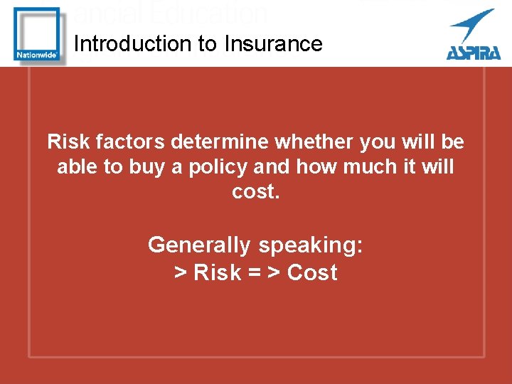 Introduction to Insurance Risk factors determine whether you will be able to buy a
