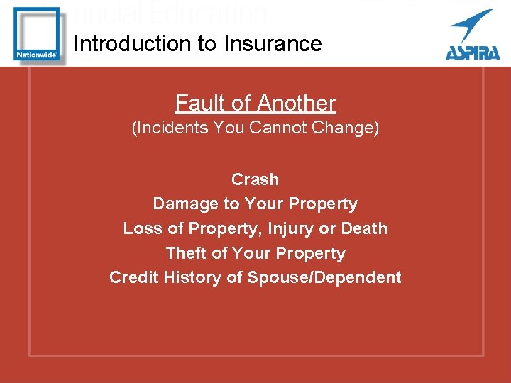 Introduction to Insurance Fault of Another (Incidents You Cannot Change) Crash Damage to Your