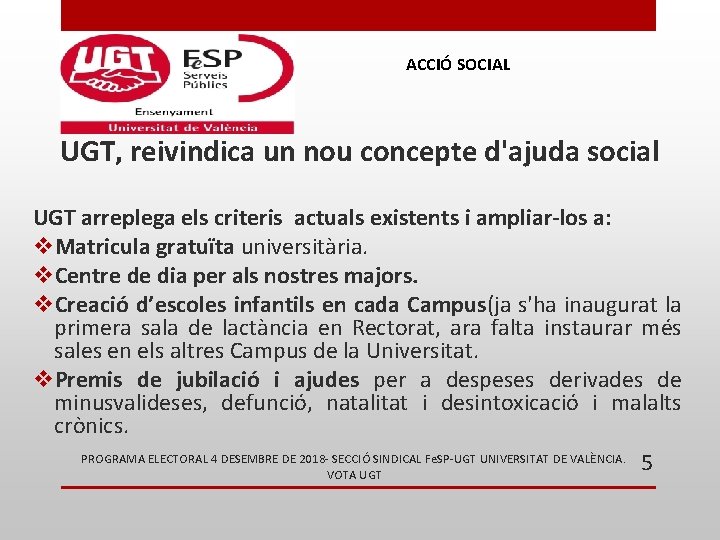 ACCIÓ SOCIAL UGT, reivindica un nou concepte d'ajuda social UGT arreplega els criteris actuals