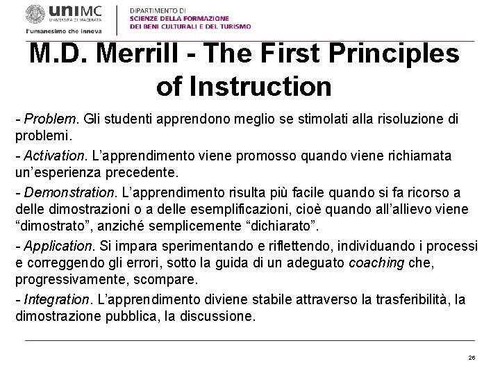M. D. Merrill - The First Principles of Instruction - Problem. Gli studenti apprendono