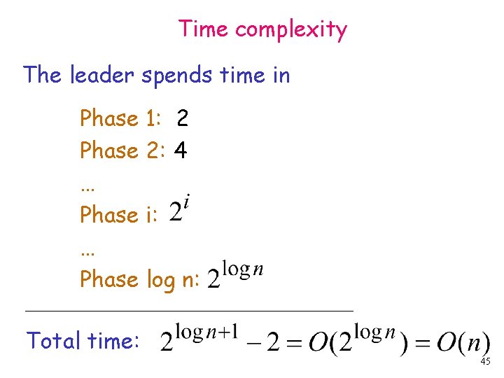 Time complexity The leader spends time in Phase 1: 2 Phase 2: 4 …