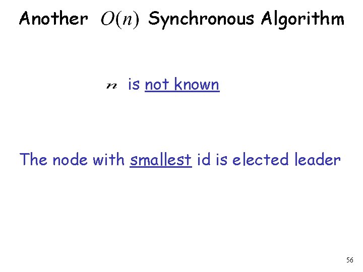 Another Synchronous Algorithm is not known The node with smallest id is elected leader