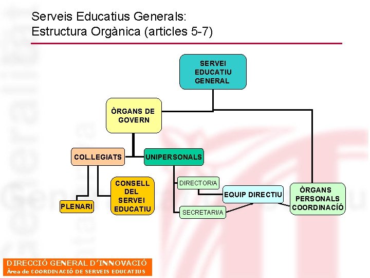 Serveis Educatius Generals: Estructura Orgànica (articles 5 -7) SERVEI EDUCATIU GENERAL ÒRGANS DE GOVERN