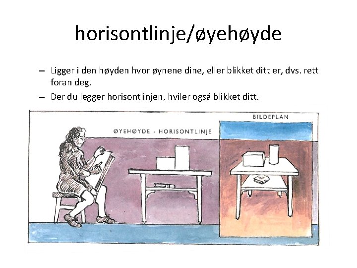 horisontlinje/øyehøyde – Ligger i den høyden hvor øynene dine, eller blikket ditt er, dvs.