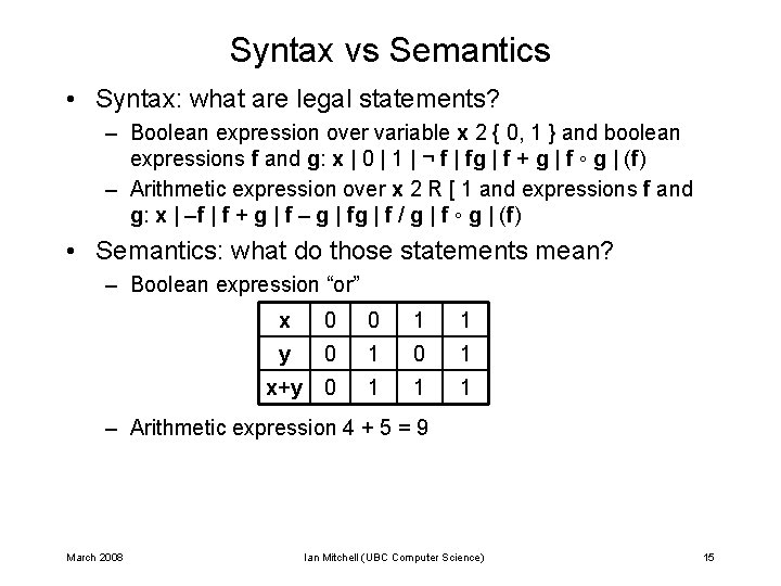 Syntax vs Semantics • Syntax: what are legal statements? – Boolean expression over variable Syntax vs Semantics • Syntax: what are legal statements? – Boolean expression over variable
