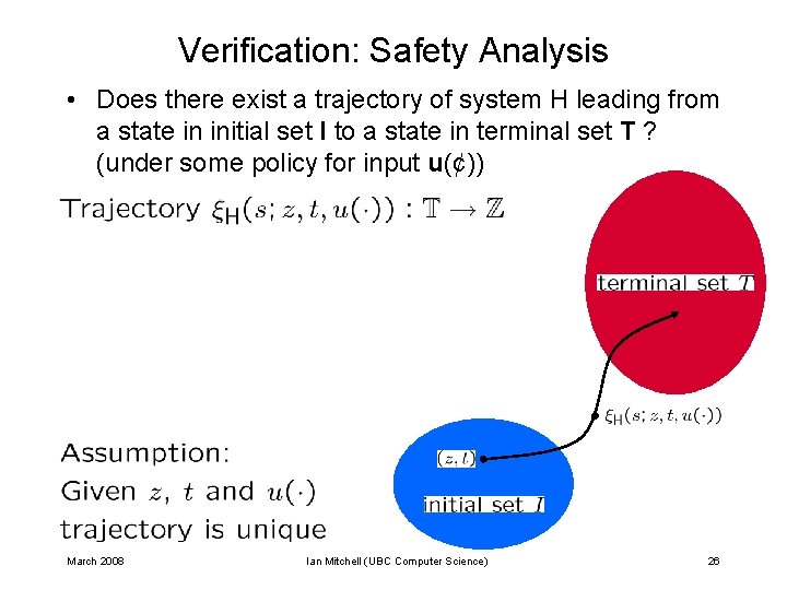 Verification: Safety Analysis • Does there exist a trajectory of system H leading from Verification: Safety Analysis • Does there exist a trajectory of system H leading from