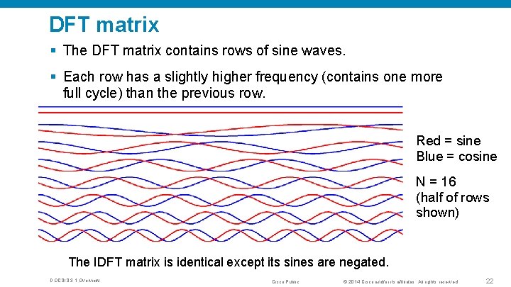DFT matrix § The DFT matrix contains rows of sine waves. § Each row