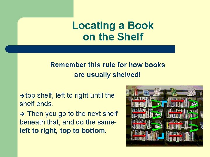 Locating a Book on the Shelf Remember this rule for how books are usually