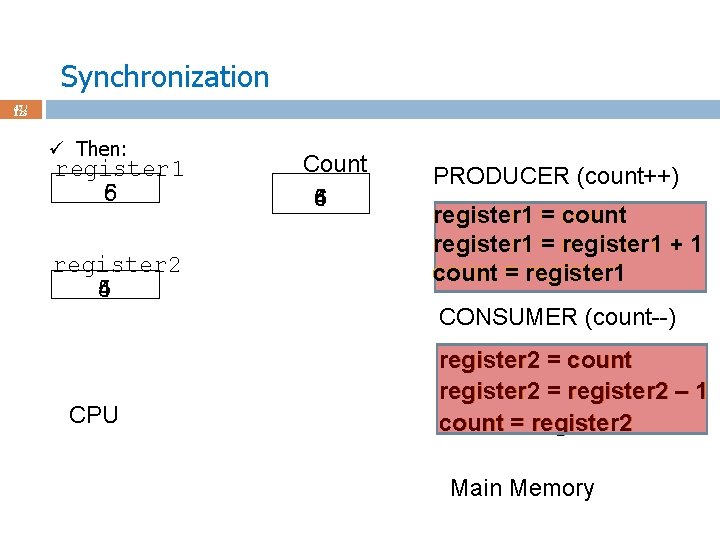 Synchronization 47 / 123 ü Then: register 1 6 5 register 2 4 5