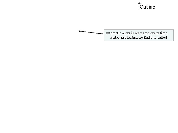 27 Outline automatic array is recreated every time automatic. Array. Init is called 