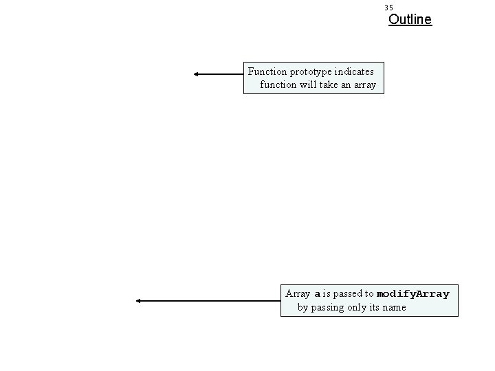 35 Outline Function prototype indicates function will take an array Array a is passed