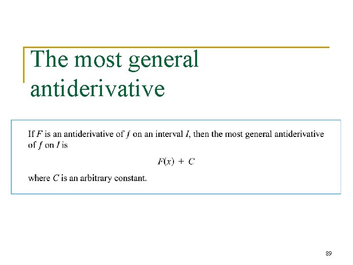 The most general antiderivative 89 