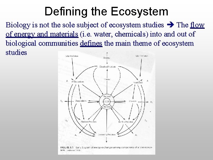 Defining the Ecosystem Biology is not the sole subject of ecosystem studies The flow