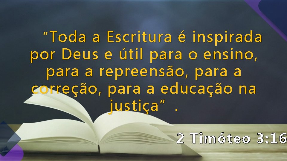 “ Toda a Escritura é inspirada por Deus e útil para o ensino, para “ Toda a Escritura é inspirada por Deus e útil para o ensino, para