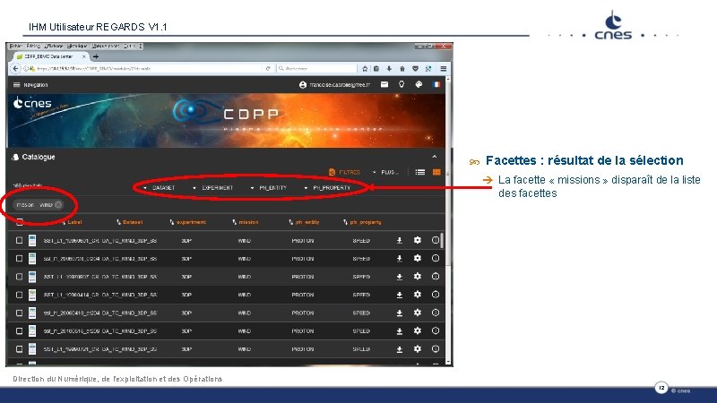 IHM Utilisateur REGARDS V 1. 1 Facettes : résultat de la sélection è La