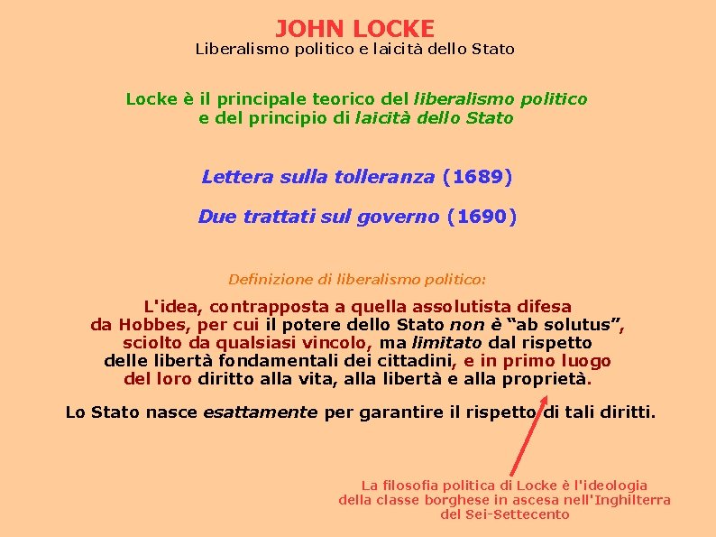 JOHN LOCKE Liberalismo politico e laicità dello Stato Locke è il principale teorico del