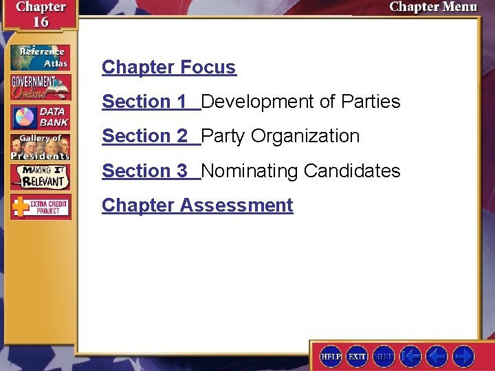 Chapter Focus Section 1 Development of Parties Section 2 Party Organization Section 3 Nominating