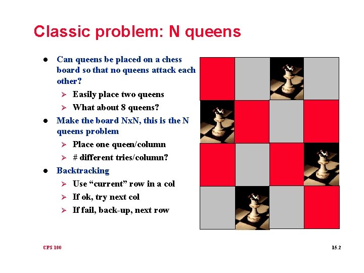 Classic problem: N queens l l l Can queens be placed on a chess