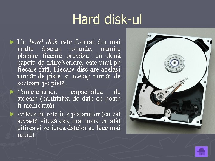 Hard disk-ul Un hard disk este format din mai multe discuri rotunde, numite platane