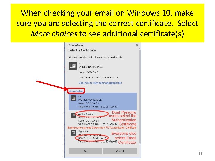 When checking your email on Windows 10, make sure you are selecting the correct