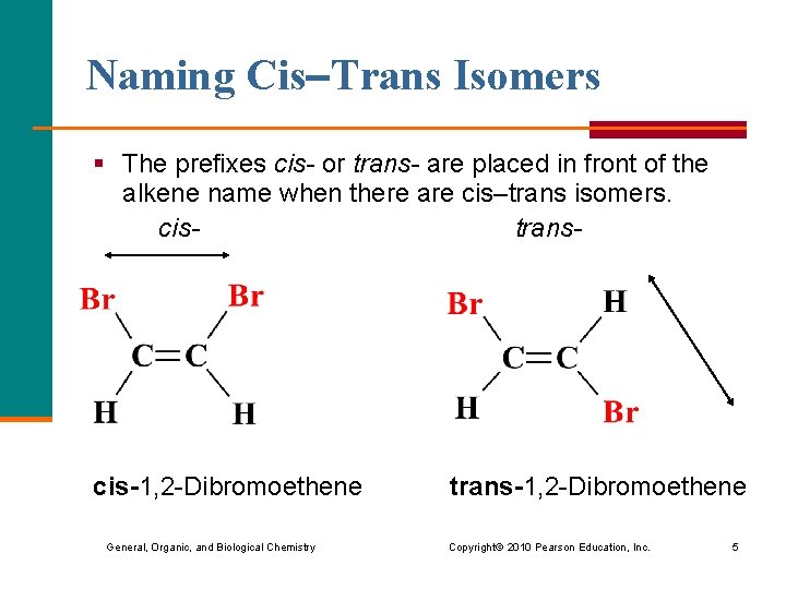 Naming Cis–Trans Isomers § The prefixes cis- or trans- are placed in front of